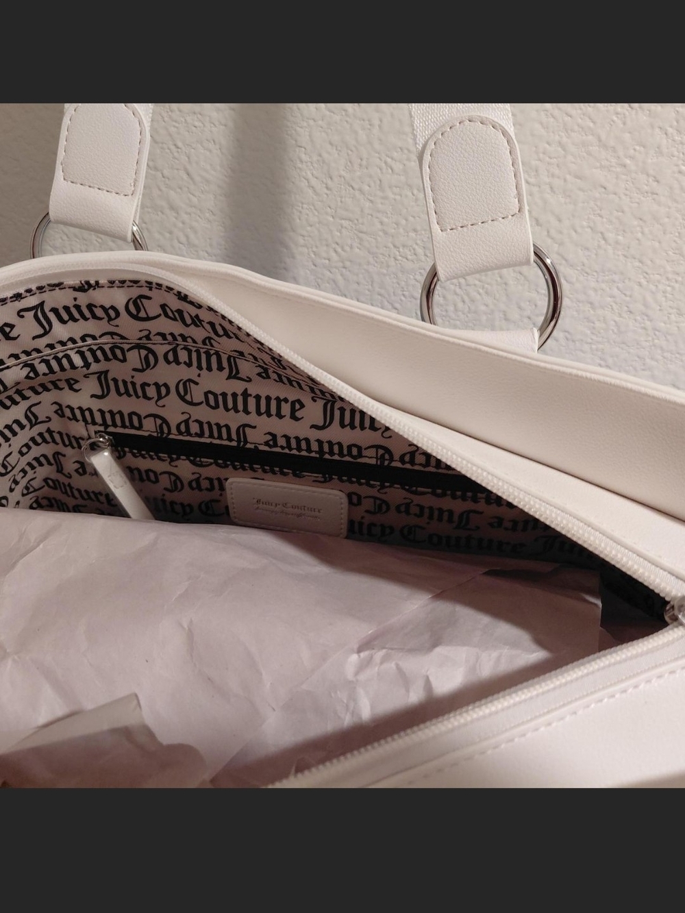 Juicy Couture Light Blue Tote with White Trim and Embroidered Patches - Picture 2 of 4